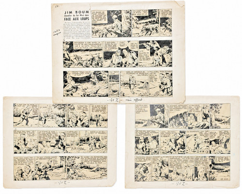 Marijac Jim Boum Original Comic Art 3 Pages Rooster Hardi 1949 Comic Western