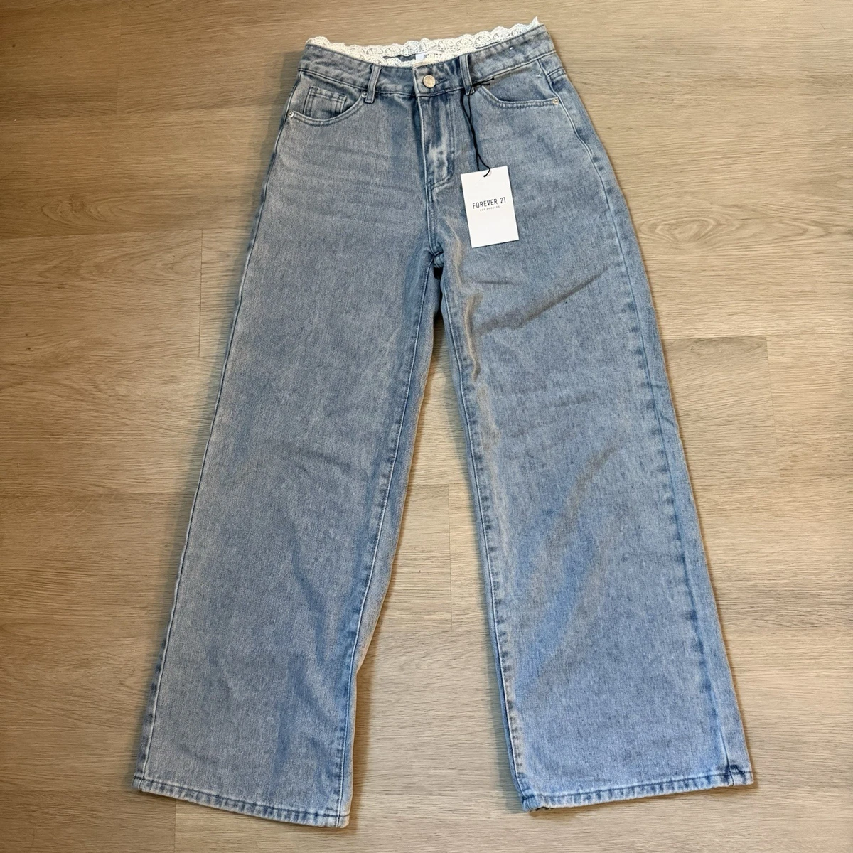 Pantalones de mezclilla de pierna ancha Forever 21 lavado claro