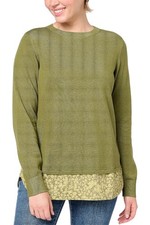 Joan Rivers Cotton Rayon Mixed Media Sweater Olive