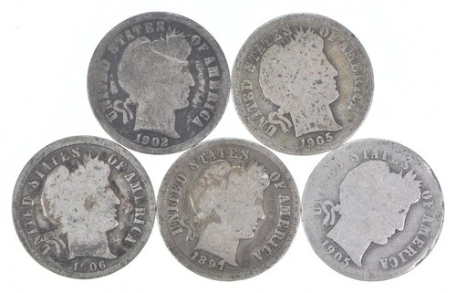 Better Lot 5 1902-O 1905-O 1906-O 1897 1905-O Barber Dime 0.50 Face *197