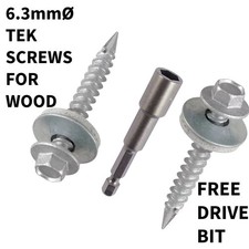 TIMBER Tek Screws - 6.3mm Hex Head Self-Drilling Roofing Screws w/ EPDM Washer