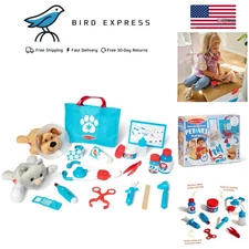 Pet Vet Play Set 24-Piece Animal Doctor Kit with Plush Dog & Cat for Kids Age...