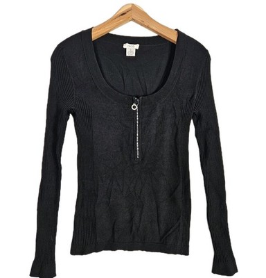 Vintage Cache Black Bling Pullover Long Sleeve Scoop Neck Top Medium Rynstones 