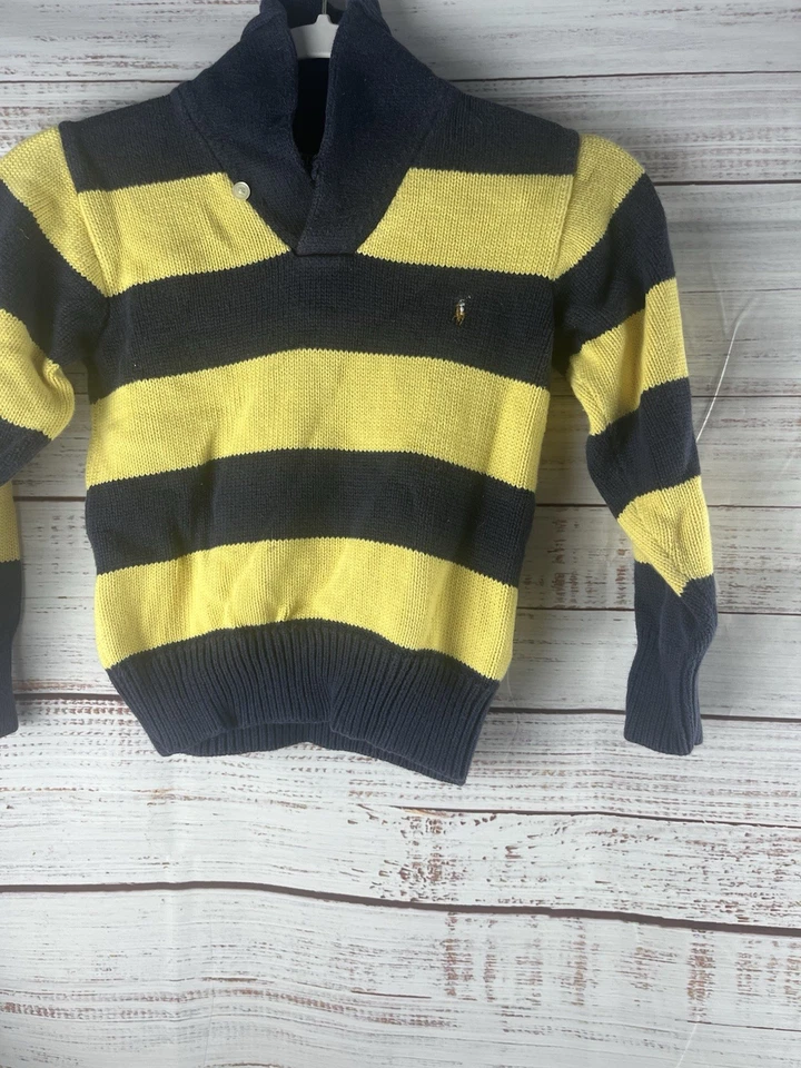 Suéter POLO RALPH LAUREN Niños Talla 7 Amarillo Rayas Tejido Pullover Preppy Pony Foto 3 de 4