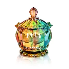 6 oz Colorful Embossed Glass Jars with Lid - Crystal Glass Candy Dishes - Iri...