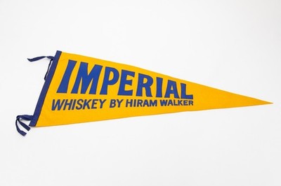 Large Vintage Hiram Walker Imperial Whiskey Advertising Felt Pennant 30''