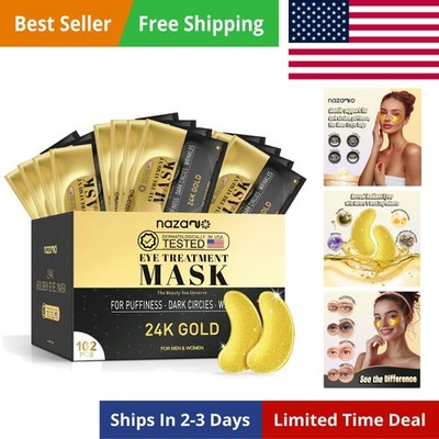 102 Pcs 24K Gold Under Eye Patches for Puffy Eyes, Dark Circles, Bags & Wrink...