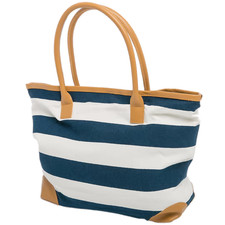 Canvas Beach Tote Bag Striped Nautical Shopper – Blue 46 x 32 x 13 cm