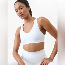 Athleta Interval Plunge Train Sports Bra A-C  White Small 599799 NEW