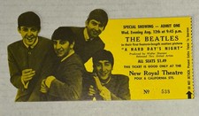 The Beatles Hard Day's Night Movie Concert Ticket Stub 1964 New Royal Theater CA