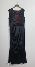 Vfshow Evening Long Dress Size XL Bodycon Black Red Lace Stretch Ruched Zipper