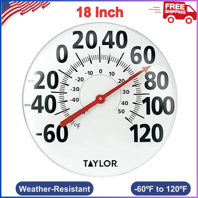 Taylor Extra Large Metal Wall Indoor Outdoor Thermometer, Easy To Read Numbers