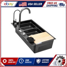 Flying Rain Stainless Steel Waterfall Kitchen Sink w/ Faucet Digital Display US