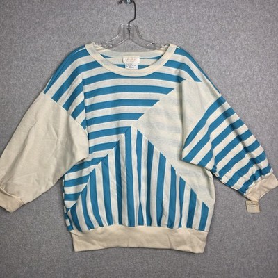 D.K. Gold Vintage Womens Sz L USA Shirt Sweater - Blue Ivory Striped NWT