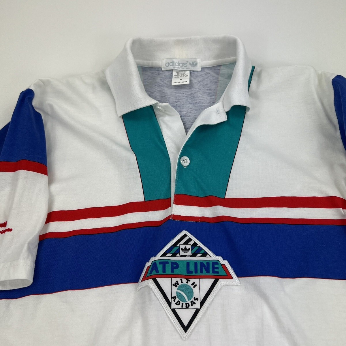 Vintage Adidas ATP Tour Polo Shirt White Size M 80s 90s VTG Tennis 