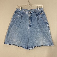 Vintage Pleated High Waist Denim Jean Shorts Stone washed 28" Waist USA Cherokee