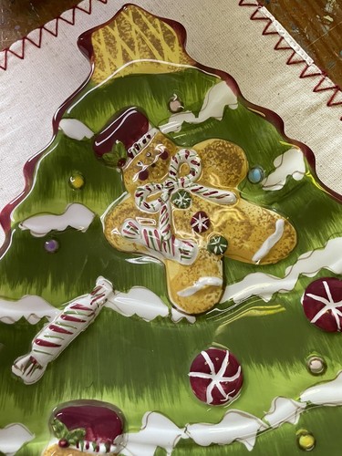 Christmas Tree Shaped Platter Dish W Gingerbread Men by Laurie Gates - Picture 2 of 6