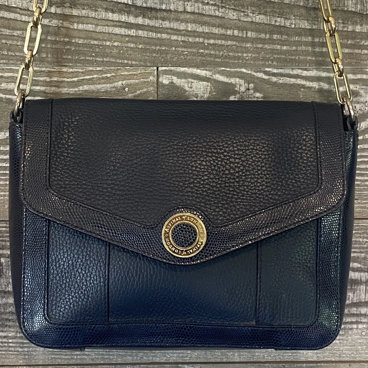 Aspinal of London shoulder bag women s Blue Leather Croc Link Chain Strap