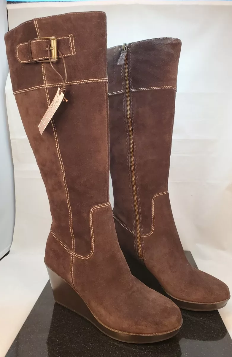Cole Haan NikeAir Tall Waterproof Brown Suede Wedge Boots Women s Size 6B NWT