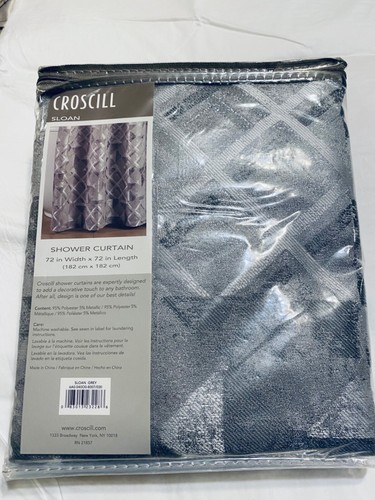 Croscill Sloan Grey Polyester Silver Metallic Shower Curtain 72in x 72in NIP - Picture 4 of 4