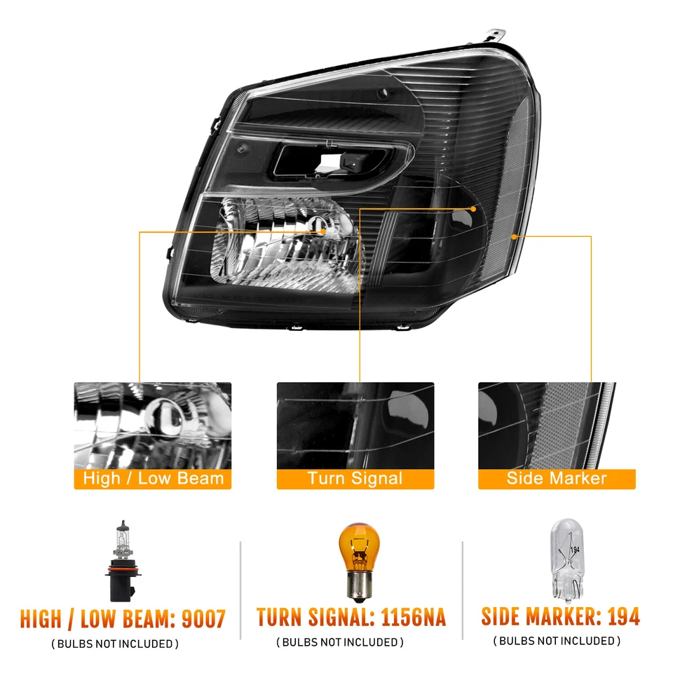 Faróis Fit 2005-2009 Chevy Equinox preto carcaça esquerda e direita pares 05-09 - Imagem 2 de 4