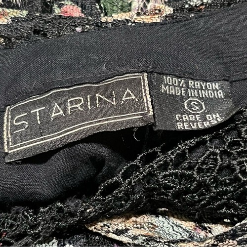 Vintage 90s STARINA Dark Floral Sheer Lace Maxi Dress S Pleats Romantic Boho - Bild 15 von 16