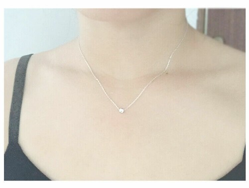 S925 Sterling Silver Tiny 4mm Round Dot Pendant Necklace Gift A2827-S - Picture 4 of 4