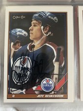 3 Jeff Beukeboom hockey cards.  1 card autographed 