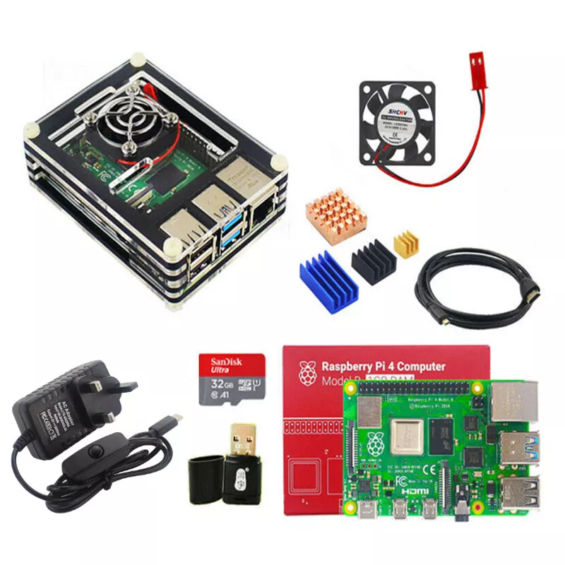  RasTech Raspberry Pi 4 8GB Starter Kit 8GB RAM with 32GB Micro  SD Card 4 Copper Heatsink 2 HDMI Cable 5V 3A Power Supply with ON/Off Case  Cooling Fan Card Reader