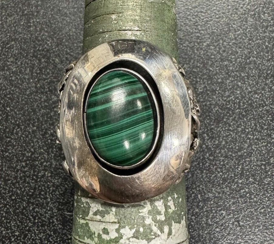 Sterling Silver Malachite Ring Large Size 11 1/2 … - image 1