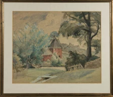 Early 20th Century Watercolour - Landscape View with Houses and Trees