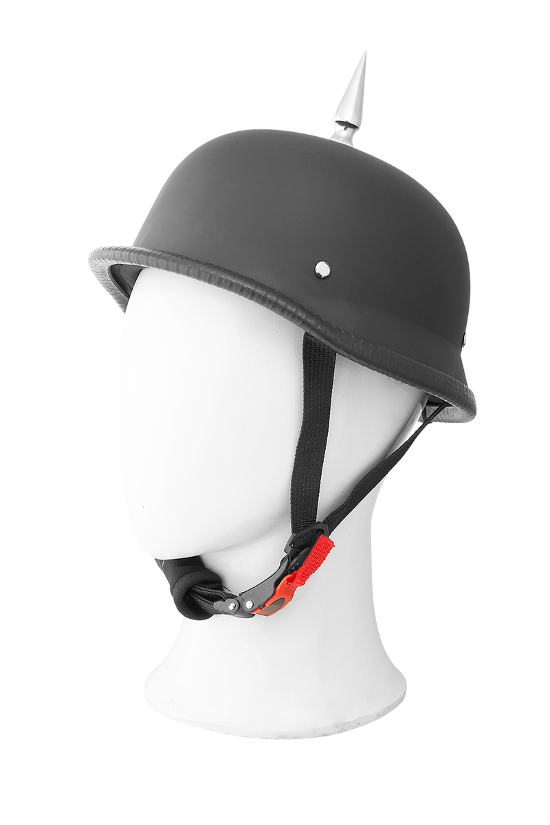 German Spike Novelty Helmet Flat Black with Unique SILVER SPIKE Half Helmet