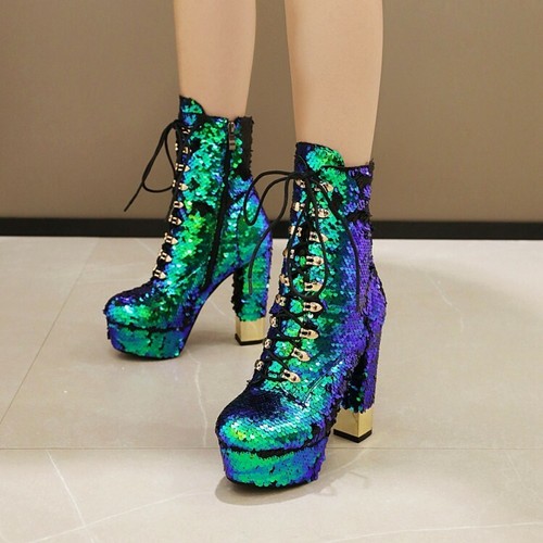 Ladies Sexy High Heels Ankle Boots Lace 