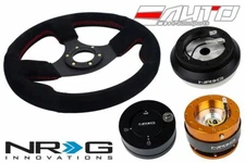 NRG 320 Race Suede Steering Wheel Red/130 Hub/2.0 Rose Gold Release/Lock Matt