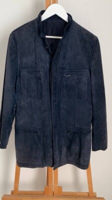 JIL SANDER ジャケット 48 JIL SANDER Suede Jacket Mens Navy Blue Leather Silk Rare Size 48