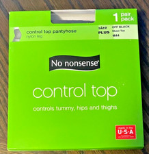 No Nonsense Control Top Pantyhose Off Black Size Plus Sheer Toe M44 Made in USA