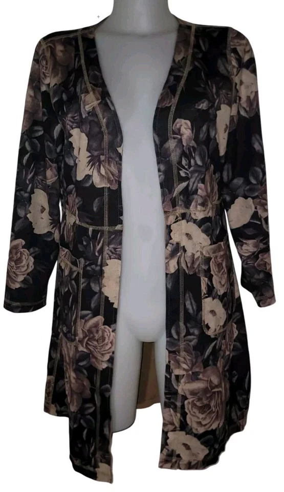 Abrigo cárdigan Anthropologie Solitaire talla S negro floral Lagenlook con paquetes Foto 2 de 4