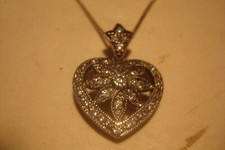 925 Sterling Silver Ladies Necklace w/Cubic Zirconia Heart Pendant