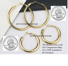 Designer Inspired 18K Yellow Gold Filled Medium Size Tube Hoop Earrings 4mm Wide