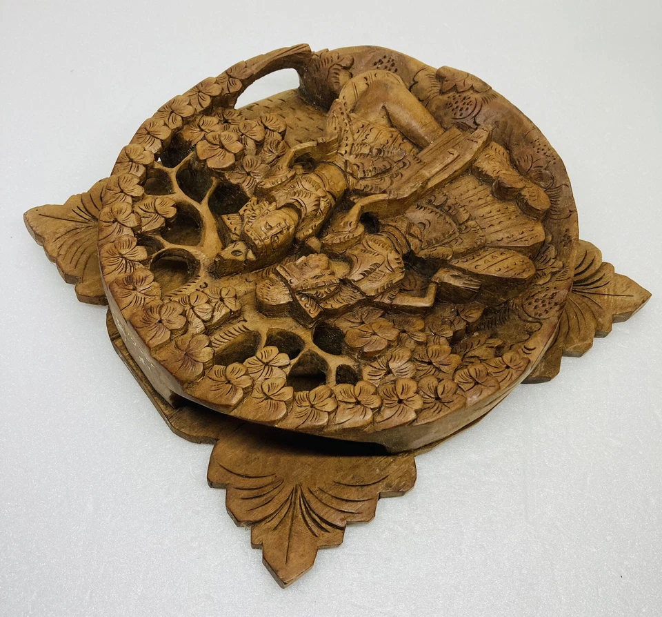 "Diosas hindúes de madera tallada rara intrincada obra de arte floral 7,6"" decoración de pared 0" Foto 3 de 4