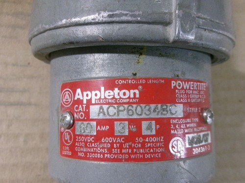 Appleton ACP6034RC Powertite Pin and Sleeve 60 Amp 4 Pole 3 Wire - Picture 5 of 5