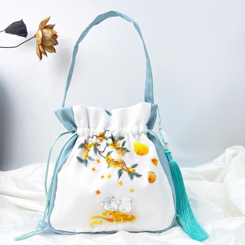 Antike chinesische bestickte Blumenbündel Mundquaste Hanfu Schultertasche Handtasche - Bild 16 von 26