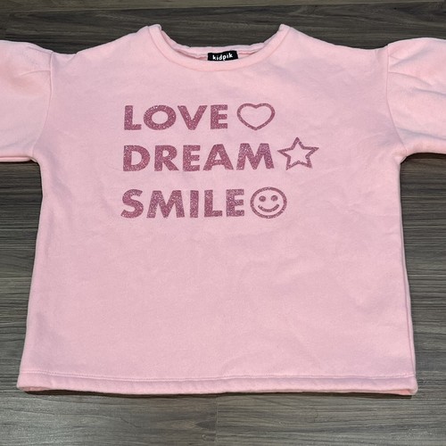 Kidpik Pink Love Dream Smile Glitter Puff Sleeve Sweatshirt Girl’s Small 7/8 - Picture 15 of 17
