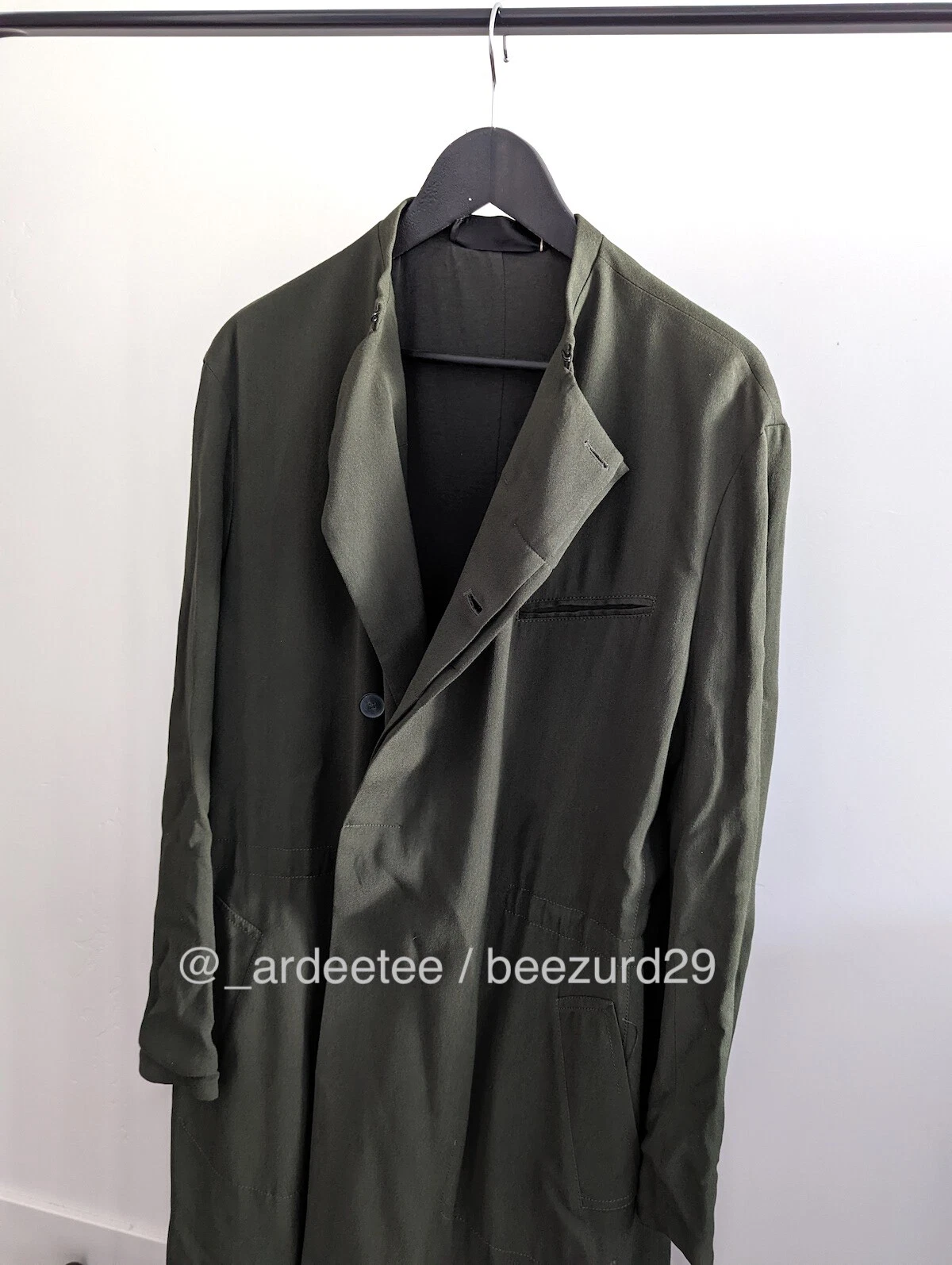 *NWT* HAIDER ACKERMANN AZURITE SILK JERSEY LONG COAT $3,000 (GREEN/KHAKI 48) - product detail image 4