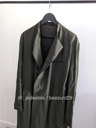 *NWT* HAIDER ACKERMANN AZURITE SILK JERSEY LONG COAT $3,000 (GREEN/KHAKI 48) image 4