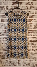 Tommy Hilfiger Size 12 Dress Sleeveless Gold Blue Diamonds Sheath Knee Length