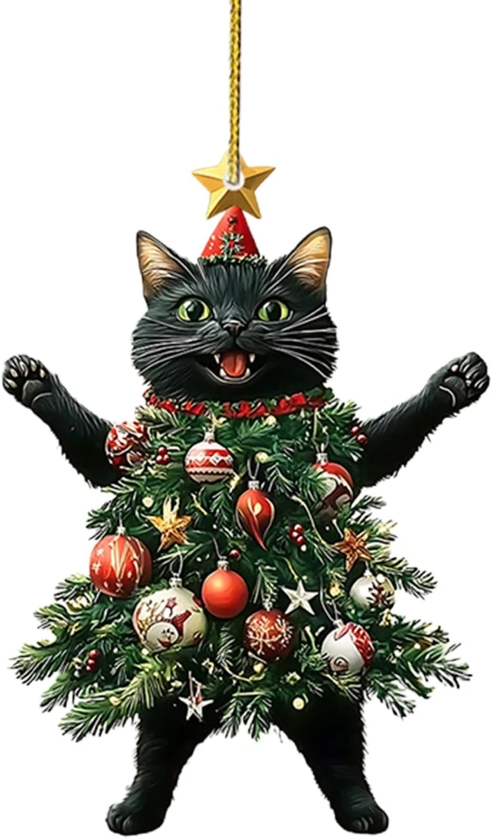 Gatto Sull'albero Del Nuovo Anno Dell'albero Di Natale Gattino Sveglio Impertinente Fotografia - Foto 5