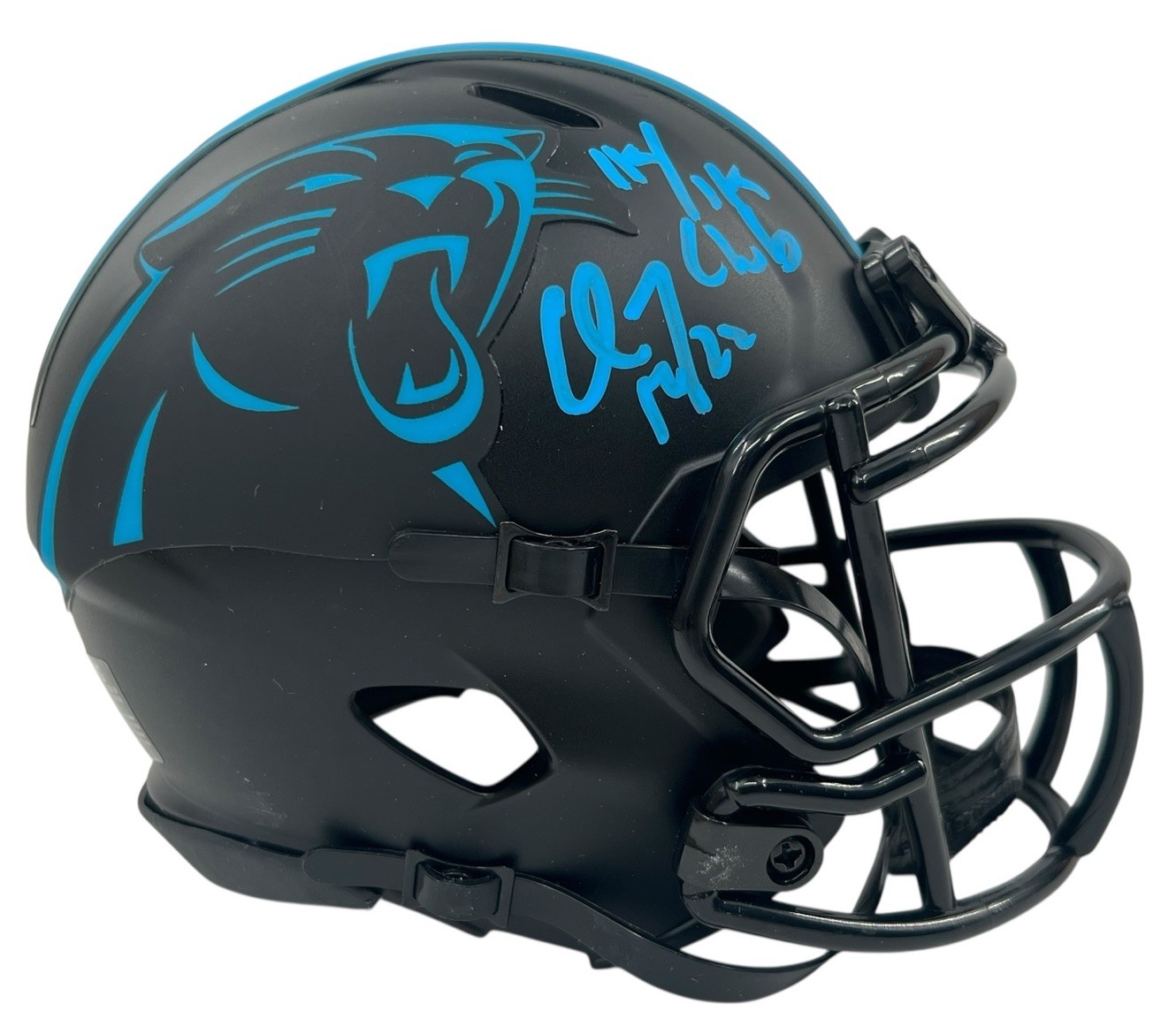 Christian McCaffrey Autographed Signed Carolina Panthers Eclipse Mini Helmet w/ "1k/1k Club" BAS Witnessed 