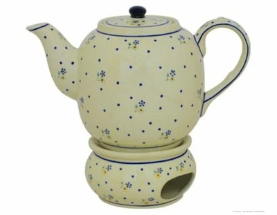 Original Bunzlauer Keramik Teekanne 1.5 Liter + Stövchen im Dekor 111 - Bild 1 von 2