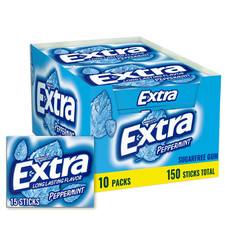 Extra Gum Peppermint Chewing Gum, 15 Pieces Pack of 10 